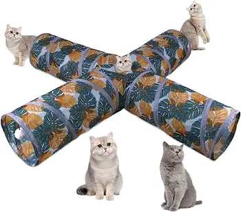 חתלתול המנהרה - חתול לשחק המנהרה,עלה הדפסה בידור חתול אוהל עם הכדור וארבעה ערוצים חתול המנהרה לשחק צינור צעצוע ראב