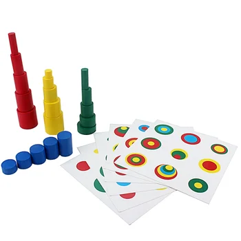 מונטסורי חושי צעצועים צורות צבעים 20Pcs עץ צילינדר רחובות עם 6Pcs לעמוד כרטיס צבעוני להשוות את הגודל/צבע גודל קטן
