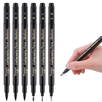 כתיבה עטים להגדיר למתחילים,יד כיתוב בעט,4 גודל למילוי חוזר מברשת&בסדר טיפ שחור סמני לילדים,כתיבה, חתימה