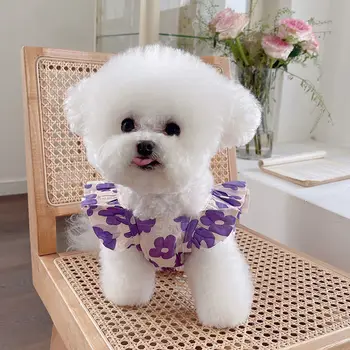 כלב מחמד בגדים האביב/קיץ חדש מפוצלים פרח מעופף שרוול קצר חצאית דובי כלב חתול רזה גופיה בגדים
