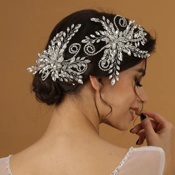 אופנה צבע כסף כלה לשיער קריסטל פרח נשים החתונה אביזרי שיער Hairband מתנה חלק