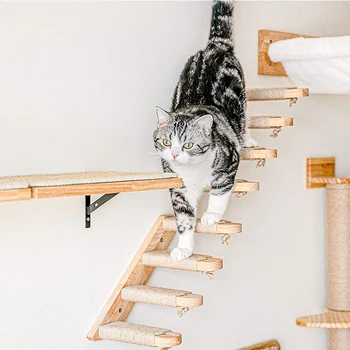 עץ הקיר מחמד הסולם מוט לשרוט רהיטים טיפוס חתול צעצועי עץ חתול קיר הבית חתלתול חתול מסגרת פוסט חתול מדף