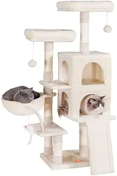 עץ חתול מגדל מקורה חתולים, רב ברמה חתול ריהוט הדירה עם שריטות לוח, אפור בהיר HCT012W