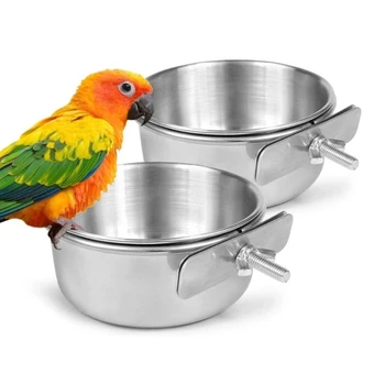 ציפור מאכילה כוסות התוכי קערות אוכל בכלוב עם מלקחיים מחזיק נירוסטה צלחת מים מזין עבור Budgies פרושים B03E