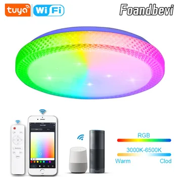 Foandbevi RGB חכם אור תקרת LED Tuya WiFi צמודי תקרה Led ניתן לעמעום לוח המנורה שליטה קולית אלקסה הבית של Google
