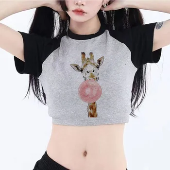 ג ' ירפה fairycore גרפי אופנת רחוב יבול נקבה העליון מנגה גותי זולה, אופנה קוריאנית חולצות קצוץ