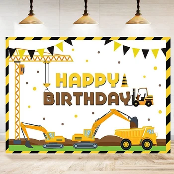 בנייה צילום רקע העגורן החופר משאיות רקע מסיבת יום הולדת קישוט באנר