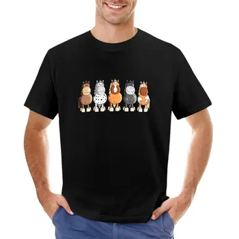 חמש שמח סוסים קריקטורה טי-שירט גבר בגדים חיה להדפיס חולצה לבנים נשגב חולצה פשוטה חולצות גברים