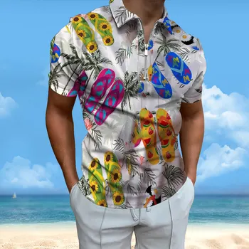 2023 הקיץ של גברים פולו חולצת גולף חולצה מזדמן אופנה השקיעה שונות הוואי הדפס שרוול קצר נסיעות חיצונית חוף העליון