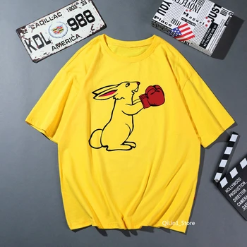 חמוד אגרוף ארנב פנדה להדפיס בעלי החיים מצחיק חולצות נשים גברים חולצת טי צהובה בקיץ 2022 מקסים עליון חולצת טריקו פאטאל בגדים