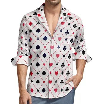 פוקר כרטיס לב האיש בחולצה משחק חולצות מקרית סתיו Y2K מותאם אישית חולצות שרוול ארוך רטרו בגדים מנופחים רעיון מתנה