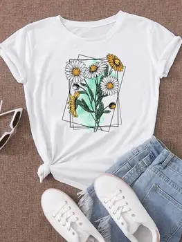 צבעי מים פרח סגנון מגמת ה-90 נשים אופנה קיץ הדפס גרפי טי-שירט עליון חולצת שרוול קצר בגדי בגדי טריקו