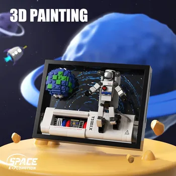 עיר החלל האסטרונאוט 3D ציור מודל אבני הבניין רעיונות DIY חלל מסגרת תמונה לבנים צעצועים לילדים מתנות