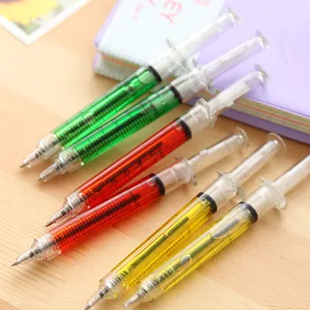 24Pieces ססגוניות מזרק עטים חידוש הנוזל במזרק עט כדורי מחט צינור צורה אחות מתנה עט נוזל צבע למידה