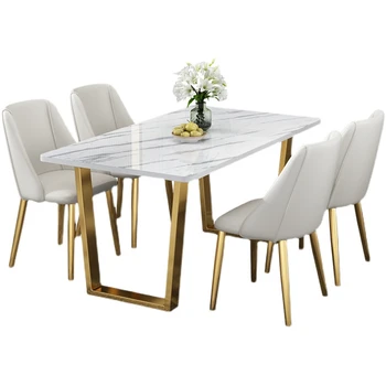 פאר מודרני שולחן האוכל זהב רגליים עץ גבוה כיסוי עמיד למים נורדי שולחן האוכל הלבן חיצונית Mesas דה Comedor רהיטים