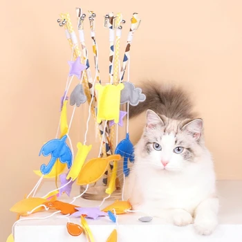 חתול מקסים צעצוע מצחיק סימולציה ציצית עם פעמונים מצחיק תרגיל טיזר מקל צעצוע משחק חתלתול - טאסל שרביט Y5GB