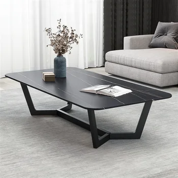 נורדי הסלון רוק לוח מודרני ביתיים פשוטים רוק לוח שולחן קפה אופנה אליפסה ברזל תה השולחן בסלון