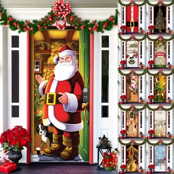 לפני חג המולד בחוץ חג המולד קישוטים הדלת כיסוי קישוט בד חג המולד הדלת לכסות את הדלת חרוזים גרלנד מוארים.