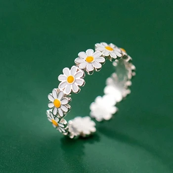 בציר דייזי פרח טבעות לנשים בסגנון קוריאני מתכוונן פתיחת טבעת אצבע הכלה חתונה אירוסין הצהרה תכשיטים Gif