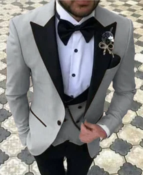 תפורים Slim Fit החתן חליפות חתונה גברים חליפה Terno Masculino (ז ' קט+מכנסיים+אפוד+עניבה קשת) Mens 3 חתיכות חליפות לגברים