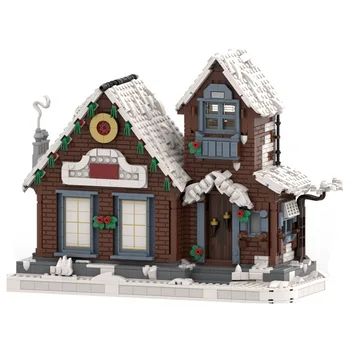 MOC יצירתי מומחה רעיונות החורף בקתת חג המולד הבית בניית מודל בלוקים לבנים להאיר DIY צעצועי כיף לילדים מתנות