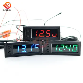 3 ב-1 DC 5-27V רכב LED טמפרטורה שעון שעון חשמלי טמפרטורה דיגיטלי מודד מד שעון עם אור לרכב