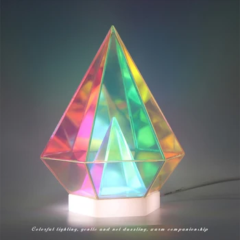 RGB 3D קובייה, פירמידה עיצוב חדר השינה אווירה Led לילה אור אקריליק ליד המיטה שולחן דקורטיבי מנורת שולחן לילדים, מתנות למבוגרים