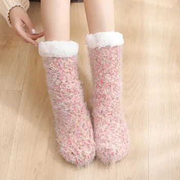 נשים קומה פאזי גרביים למבוגרים שלג שינה גרביים סתיו חורף ביתיים חמים מעובה קטיפה נעלי בית, גרביים רכות גרב תרמית