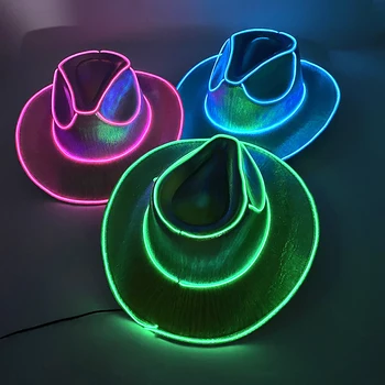 זוהר קאובוי כובע ניאון LED תפאורה ציוד אופנה חיצונית בוקרת כובע מסיבה אור בחושך פניני קפטן