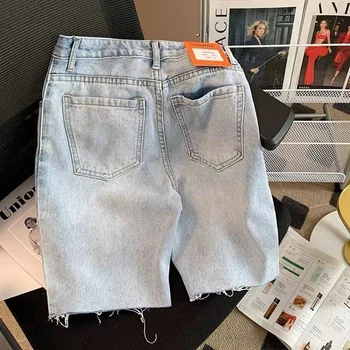 קרע מכנסי ג 'ינס קצרים אירופאי ואמריקאי רחוב הצלב ג' ינס היפ-הופ החבר ישר קצוות מכנסיים רחבות