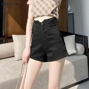 גבוהה המותניים מכנסי ג ' ינס קצרים לנשים נשי אופנה ייחודי קריס-קרוס קיץ ניו אייג-הפחתת אסתטי סגנון קוריאני Hotsweet קסם