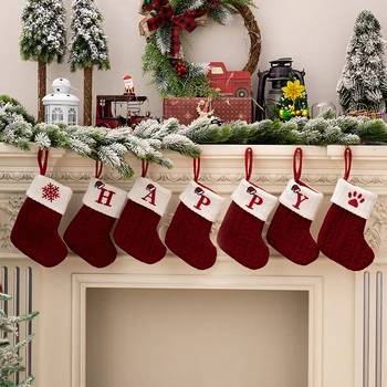 חג המולד, גרביים אדומים פתית שלג אותיות האלף-בית חג המולד לסרוג גרב חג המולד עץ תליון בעיצוב הבית מתנות לשנה החדשה