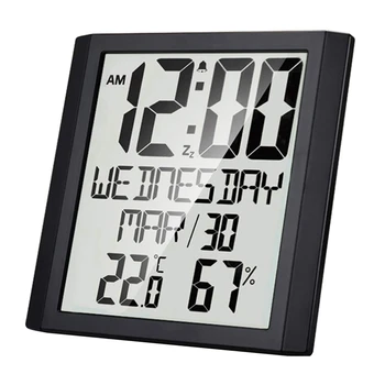 שעון קיר דיגיטלי עם טמפרטורה & לחות 8.6 אינץ ' גדול תצוגת תאריך/שעה/שבוע שעון מעורר עבור המשרד הביתי