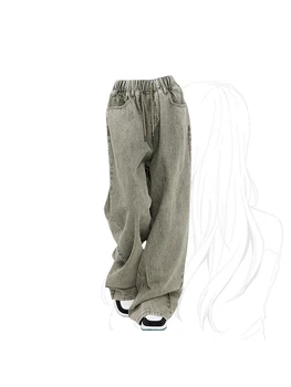 נשים וינטאג', ג 'ינס ירוק 2000 Harajuku באגי Oversize מכנסי ג' ינס קוריאנית Y2k ישר רחב הרגל קאובוי מכנסיים הקיץ 2023