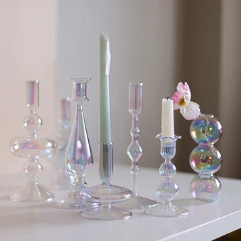בסגנון נורדי זכוכית מקל מחזיק נר אגרטל צבעוני שקוף גליל פמוט בורוסיליקט נרות מחזיקי חתונות כריס