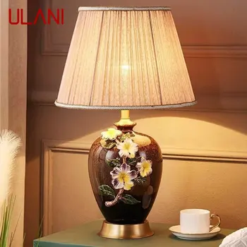 ULANI מודרני פליז קרמיקה מנורת שולחן LED עמעום יצירתי האירופי נחושת שולחן אור הביתה סלון עיצוב חדר השינה