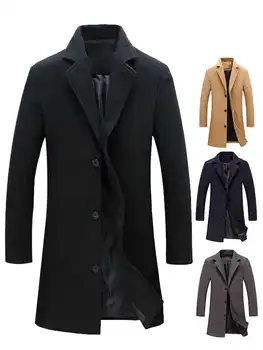 הסתיו והחורף של גברים מקרית מעיל מעיל אחת עם חזה פולו, צווארון מעיל ארוך אופנה גודל פלוס מעיל רוח לגברים רזה מעיל