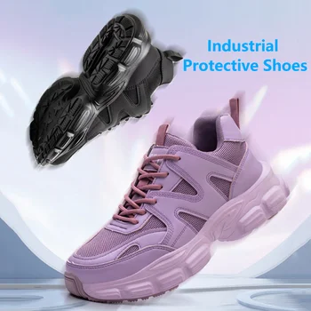 נשים בטיחות נעל קלת משקל פלדה הבוהן עבודה נעלי Non-להחליק ניקוב הוכחה כרית לנשימה נעלי ספורט אנטי-ניפוץ נוח