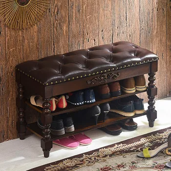 אמריקאי בסגנון אירופאי רטרו מעץ מלא צחצוח 2-layer נעליים שינוי צואה אחסון ספסל הרהיטים בסלון