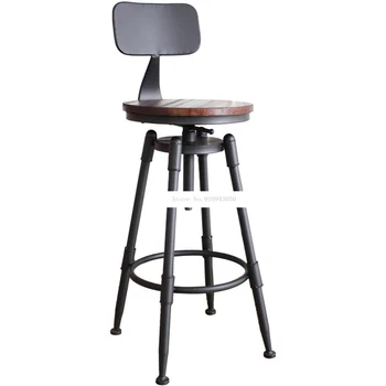 רטרו אמריקאי בסגנון כפרי סיבוב כיסא בר שרפרף ברזל אמנות עץ/רך כרית המושב גבוה הדום Rotatable Liftable בר הכיסא