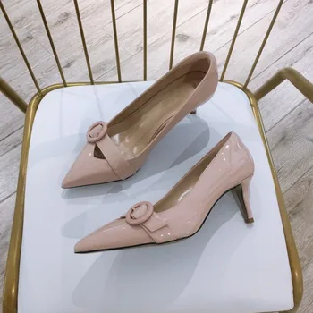 צרפתי מפורסם סקסי גבוה העקב נעלי נשים 2023 האביב החדש מחודד בוהן רדודים עקב סלים העקב גדול העקב נעלי יחיד