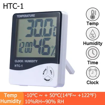 HTC-1 LCD הדיגיטלי טמפרטורה מד לחות מד לחות מקורה חיצונית תחנת מזג אוויר שעון