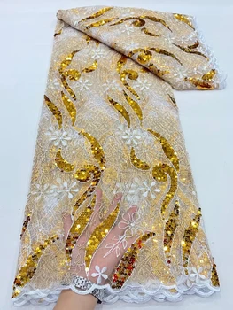 תחרה צרפתי בדים באיכות 2023 חדשה נצנצים נטו שמלת מסיבת החתונה של נשים גבוהה הניגרי רשת רצף אפריקה רקמה טול