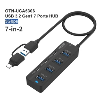 רכזת USB 7-Port USB 3.0/USB C-Hub עם 5Gbps 4x USB3.0 יציאות 3x USB C יציאות מתאם USB יציאת הרחבה עבור מחשב נייד/מחשב