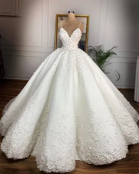 על ז ' או יוקרה תחרה שמלות כלה 2023 Casamento 3D פרח צוואר V ספגטי רצועת שמלות כלה תחרה בתוספת גודל שמלת החתונה