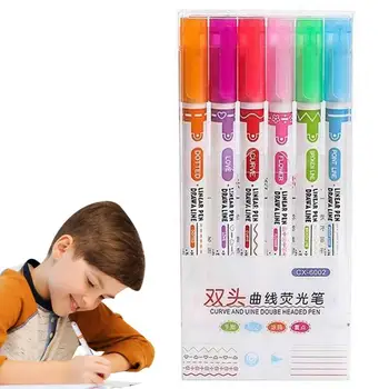 בצבע מדגיש עטים 6 צבע Flownwing עקומת עטים, מדגשים סמנים צבעוניים עקומת עטים מדגיש מלאכה עטים וטושים