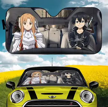 חרב אמנות באינטרנט Kirito שהיה Asuna נהיגה ברכב אוטומטי שמשיות