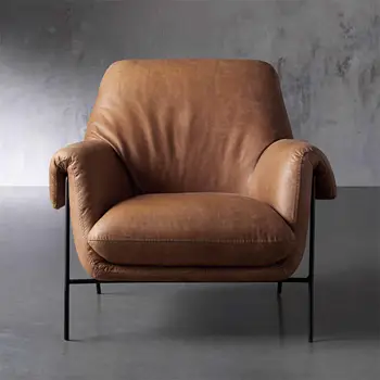 יוקרה להירגע פנאי ריהוט לבית מסגרת מתכת מודרני פשוט, מותאם אישית צבע עור כורסת הסלון. הכיסא