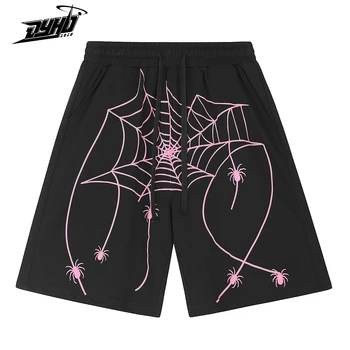 בציר עכביש הדפסה קצרים Mens חופשי היפ הופ פופולרי מזדמנים מכנסיים קצרים רחבים פאנק אופנה Harajuku אופנת רחוב יוניסקס