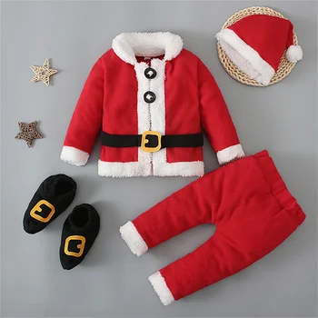 תינוק חג מולד תלבושות ילד פעוט, ילדה סנטה קלאוס תחפושת שרוול ארוך העליון מכנסיים וכובע גרב חליפת חג המולד תינוק בגדים